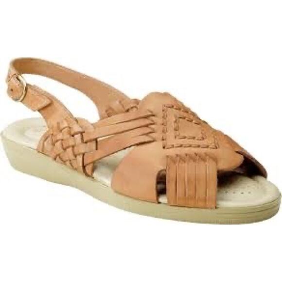 Softspots Tela Leather Huarache Sandals 10 WW Tan Woven Slingback Comfort wide - Picture 1 of 10